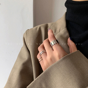 钛钢套装组合戒指ins潮冷淡风气质开口食指戒男女时尚金属感指环