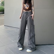 2004春夏bf风街头裤子女夏季美式复古工装裤 直筒长裤高腰显
