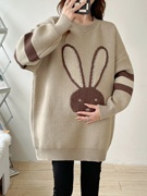 大码孕妇装套装秋冬季韩版宽松外穿卡通，兔子毛衣遮肚显瘦针织上衣