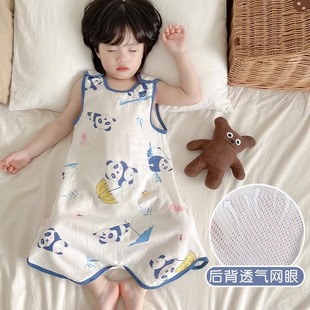 婴儿睡袋夏季薄款宝宝纱布背心式儿童夏天空调房护肚防踢被子神器