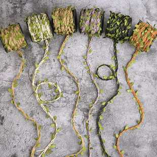 diy仿真麻绳藤条树叶，幼儿园手工蜡线森系环境装饰品编织绿叶绳子