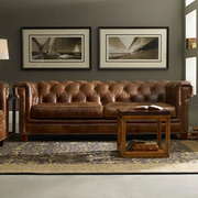 美式复古皮艺沙发三人双人位小户型，客厅真皮牛皮，简约现代家用办公
