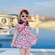 新中式唐装时尚儿童连体泳，衣女黑白花12个月泳衣裤