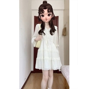 2024早春款女装甜美温柔短裙韩系设计感今年流行漂亮白色连衣裙女
