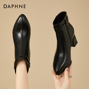 达芙妮法式尖头短靴女2023冬季加绒皮靴百搭增高显瘦通勤女靴