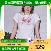 韩国直邮Ronron上装T恤女款宽松短款粉色印花设计潮流时尚日常