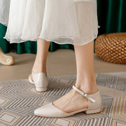 包头凉鞋女2f023年夏季仙女风百搭时尚女鞋尖头粗跟单鞋平跟