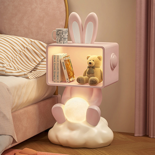 创意儿童房床头柜小型收纳台灯，兔子女孩卧室卡通可爱现代简约女童