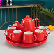创意结婚杯子整套红色，茶杯陶瓷茶壶，耐热茶具客厅茶壶送礼套装