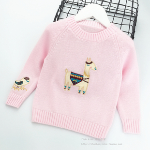 女童毛衣套头2021春季儿童装，圆领刺绣针织，打底衫宝宝纯棉线衣