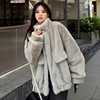 2022韩版宽松羊羔毛皮草(毛皮草，)冬季毛毛，外套女中长衣服加厚立领兔毛大衣