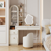法式奶油风梳妆台卧室现代简约化妆台收纳柜，一体可伸缩实木化妆桌