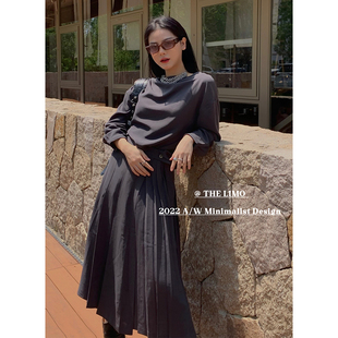 夏季韩版简约设计感两件套气质优雅纯色大裙摆百褶上衣半裙套装
