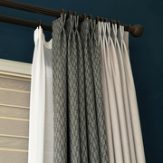 现代简约高级感深黑灰拼色窗帘定制双面，几何提花棉麻遮光客厅卧室