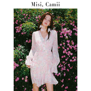 商场同款Misi Camii2023春夏浪漫玫瑰花边气质长袖连衣裙