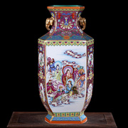 景德镇仿古陶瓷器珐琅，彩大花瓶中式乾隆客厅饰品，六方十八罗汉摆件
