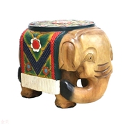 东南亚风格摆件泰国手工艺品彩绘柚木大象换鞋凳居家会所婚庆