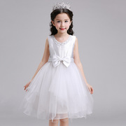 公主幼儿园女童演出服3-13岁中大童装韩版蕾丝白色儿童礼服裙