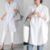 白色棉衬衫女春季宽松bf风大版中长款大码长袖，小众衬衣韩国东大门
