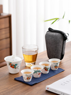 羊脂玉白瓷旅行功夫茶具便携式泡茶盖碗套装，户外定制logo快客茶杯