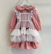 110-150韩系女童白色网纱拼接蕾丝无袖背心短裙罩裙