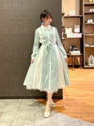 H3-3日本原单axe*甜美拼色长袖长款蕾丝衬衫裙连衣裙