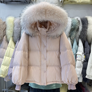 2022年韩国东大门小个子大毛领加厚保暖短款羽绒服冬季女外套
