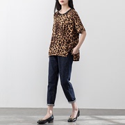 豹纹短袖t恤女2024夏季韩版圆领复古宽松休闲气质显瘦上衣