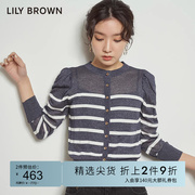 lilybrown春夏款复古气质圆领薄款泡泡袖外套针织衫lwnd221116
