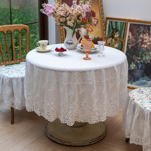 蕾丝桌布轻奢高级感北欧高档提花圆桌桌布，圆形餐桌布茶几套罩定制
