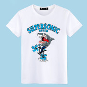夏季男士短袖t恤男卡通潮流，鲨鱼骑手休闲动漫，纯棉圆领宽松透气