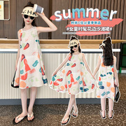 韩版7岁女童装夏季洋气，休闲6公主裙8女孩子，连衣裙9儿童无袖沙滩裙