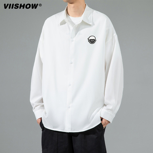 VIISHOW长袖衬衫男春秋季潮牌宽松简约高级感休闲白色衬衣外套