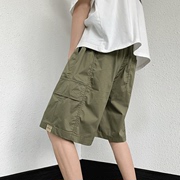 男士冰丝工装裤短裤机能风，夏季薄款宽松休闲同款军绿色潮流五分裤
