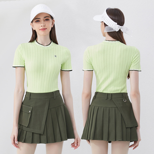 夏季高尔夫女装短袖t恤针织，上衣golf女韩版速干透气短裙套装