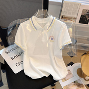 女童夏款短袖T恤2024韩版刺绣polo领洋气中大童休闲时尚上衣