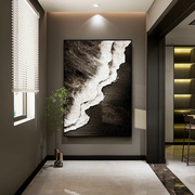 黑白客厅挂画抽象肌理入户玄关画装饰画现代简约油画轻奢沙发壁画