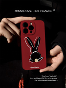 红底幸运兔子小众个性艺术软壳适用苹果15promax手机壳小米14艺术13Pro款华为MATE60PRO全包镜头软一加op