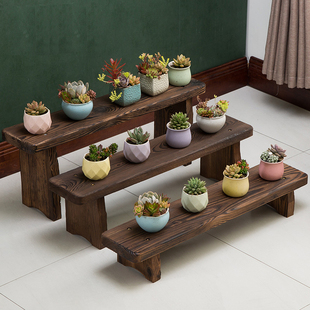 定制木头碳化板凳花篮凳子墙上长条花架窗台木质简易条板家用绿植