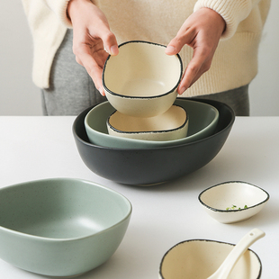 驼背雨奶奶家用日式米饭碗，单个早餐麦片碗，北欧泡面碗陶瓷汤碗套碗