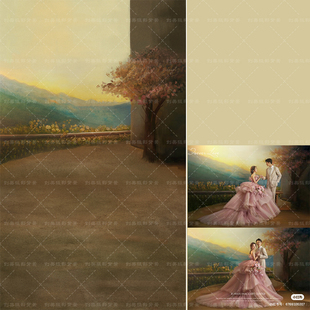 影楼婚纱油画写真摄影背景布花朵(布，花朵)写真油画，背景法式复古拍照背景布