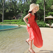 女童度假夏季波西米亚连衣裙沙滩海边莫代尔背心长裙中大童母女装