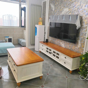 高档定制全纯实木电视柜美式简约茶几电视柜组合套装地中海客厅家