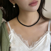 韩国博主fever同款黑玛瑙珠珠项链女ins个性气质锁骨链小众颈链