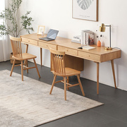 实木双人书桌简约北欧电脑桌家用儿童，学习桌卧室连体书桌书柜一体