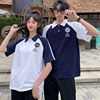 夏装情侣装原宿班服翻领polo衫T恤女短袖宽松男学生ins潮毕业校服