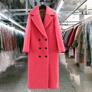 珊瑚红羊绒大衣女中长款秋冬韩版双排扣显瘦时尚气质毛呢外套