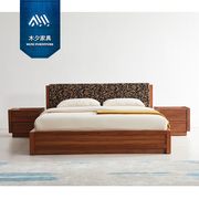 木夕新中式东南亚风格，家具胡桃色实木家具槟榔，色双人床储物高箱床
