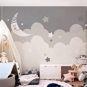 月亮星空卡通C儿童房墙纸男孩卧室墙布幼儿园壁画女孩房间壁布无