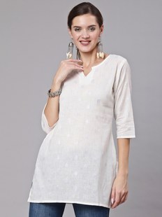 印度服装女纯棉提花短款上衣瑜伽休闲服日常通勤服饰 白色
